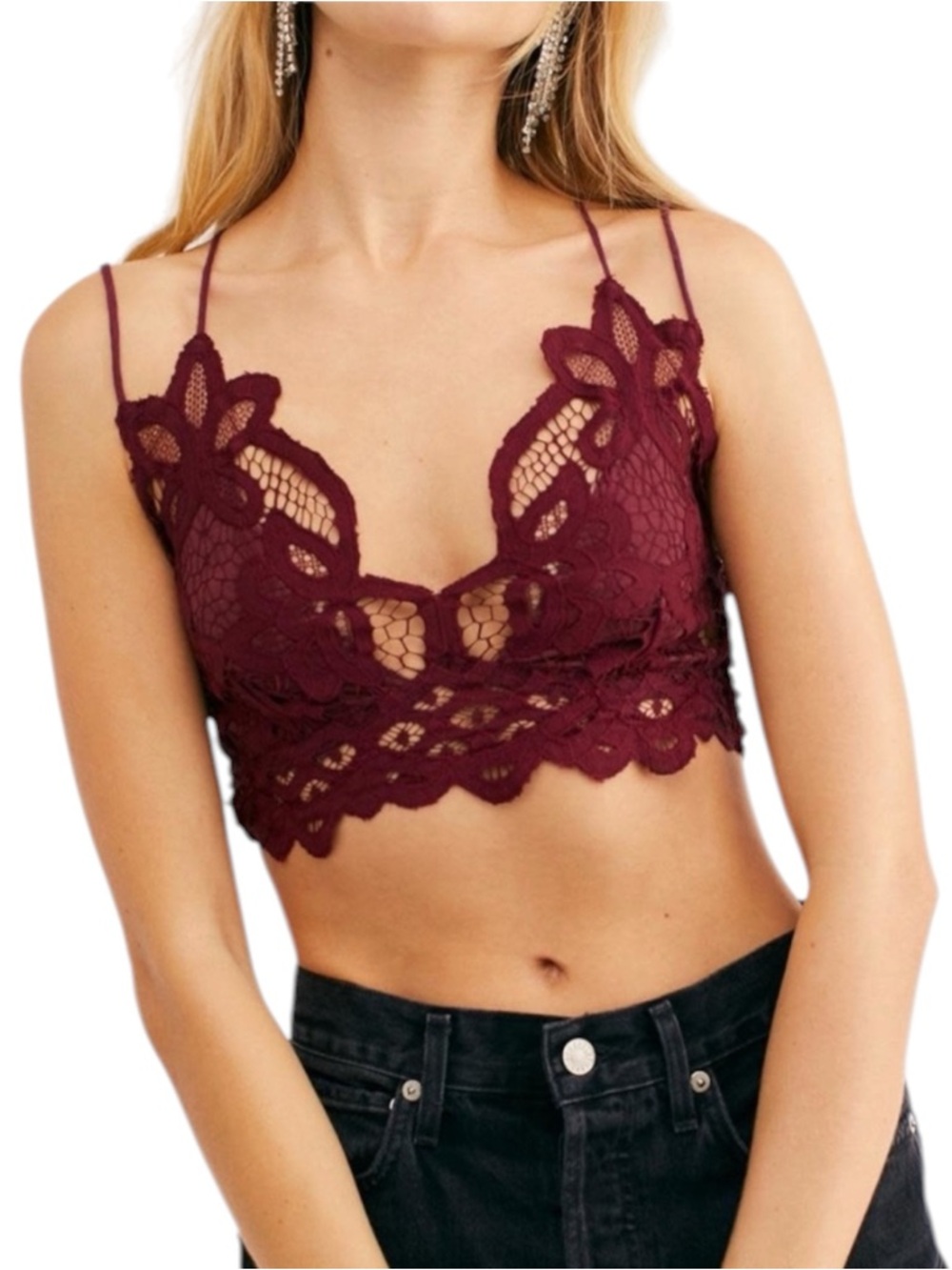 Free People Adella Bralette Dark Red Medium NWT